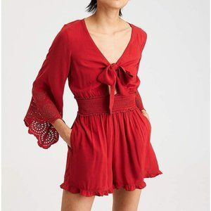 American Eagle Tie Front Bell Sleeve Romper- Medium Tall